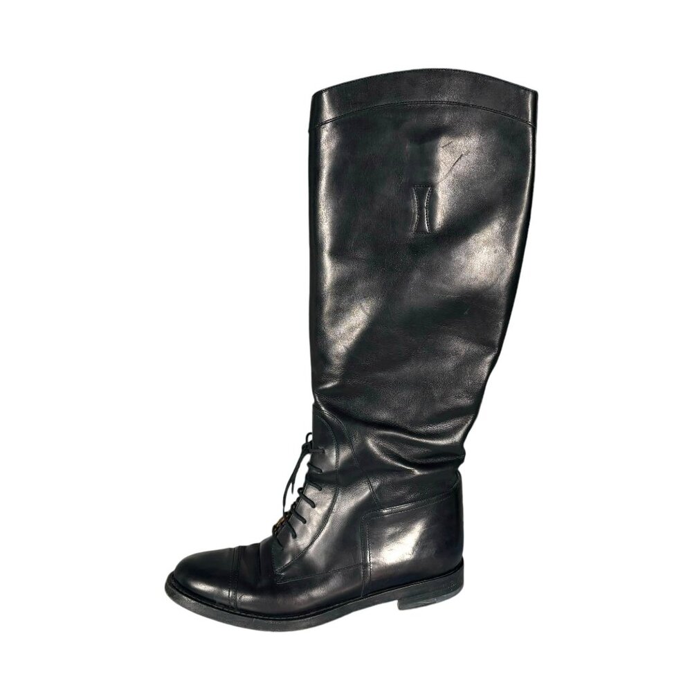 Gucci Black Boulanger Equestrian Tall Lace Up Leather Boots - Picture 4 of 16